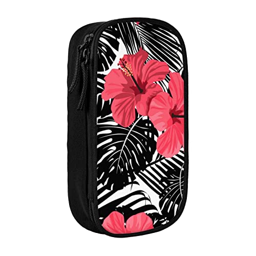 Oudrspo Großes Federmäppchen mit rotem Hibiskus, langlebiges Federmäppchen, tragbare Schreibwarentasche, Schreibwaren-Organizer von Oudrspo