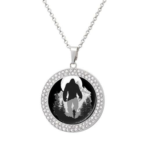 Oudrspo Halskette mit Anhänger „Bigfoot und Frau läuft weg für Frauen, Diamant-Halsketten, Kreis von Oudrspo