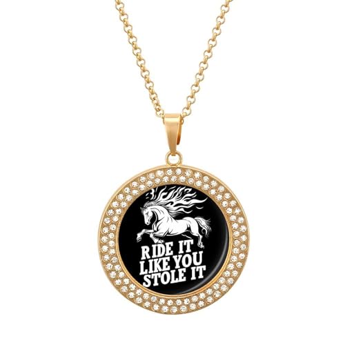 Oudrspo Halskette mit Anhänger „Pferd, reite es, als hättest du es gestohlen für Frauen, Diamant-Halsketten, Kreis Oudrspo Halskette mit Anhänger „Pferd, reite es, als hättest du es gestohlen für Frauen, Diamant-Halsketten, Kreis von Oudrspo