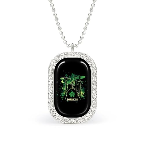 Oudrspo Halskette mit irischem Kleeblatt und Trommel, St. und Patricks Day, glänzend, quadratisch, weißer Diamant, für Frauen, Diamant-Anhänger, Schmuckkette, Geschenk von Oudrspo
