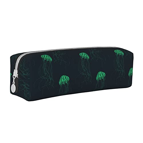 Oudrspo Jellyfish Glow In Dark Federmäppchen, rundes Stiftetui, tragbares Federmäppchen, Leder-Organizer mit Reißverschluss, Kosmetiktasche von Oudrspo