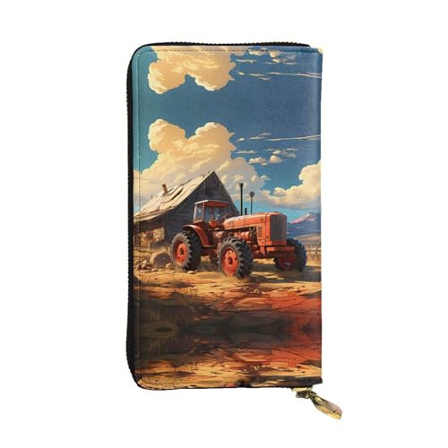 Oudrspo Ledergeldbörse – Stilvolle und funktionale Geldbörse für Damen mit Mehreren Fächern und Reißverschlussdesign mit Farm Red Tractor Prints, Schwarz, Einheitsgröße von Oudrspo