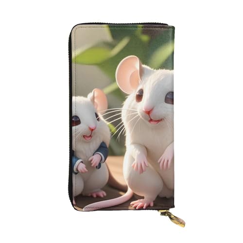 Oudrspo Ledergeldbörse – Stilvolle und funktionale Geldbörse für Damen mit Mehreren Fächern und Reißverschlussdesign mit Mutter-Kind-Ratten-Aufdrucken, Schwarz, Einheitsgröße von Oudrspo