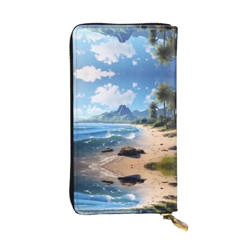 Oudrspo Ledergeldbörse – Stilvolle und funktionale Geldbörse für Damen mit Mehreren Fächern und Reißverschlussdesign. Wunderschöne Hawaii-Stranddrucke, Schwarz, Einheitsgröße von Oudrspo