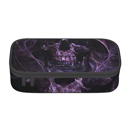 Oudrspo Lila Totenkopf bedrucktes, langlebiges Federmäppchen mit Reißverschlussfach, tragbares Federmäppchen mit großer Kapazität von Oudrspo