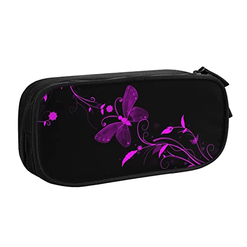 Oudrspo Lila und schwarzer Schmetterling bedrucktes Doppellagiges Schreibwaren-Bleistiftetui mit Reißverschluss, große Aufbewahrungstasche, tragbares Schreibwarenetui von Oudrspo