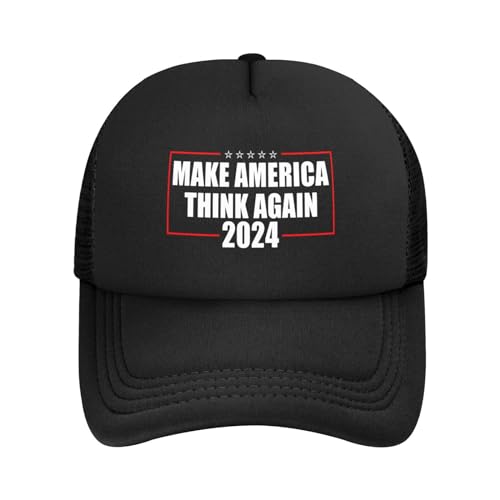 Oudrspo Make America Think Again Stilvolle Trucker-Mütze, Netz-Baseballkappe für Erwachsene, verstellbar, Schwarz von Oudrspo