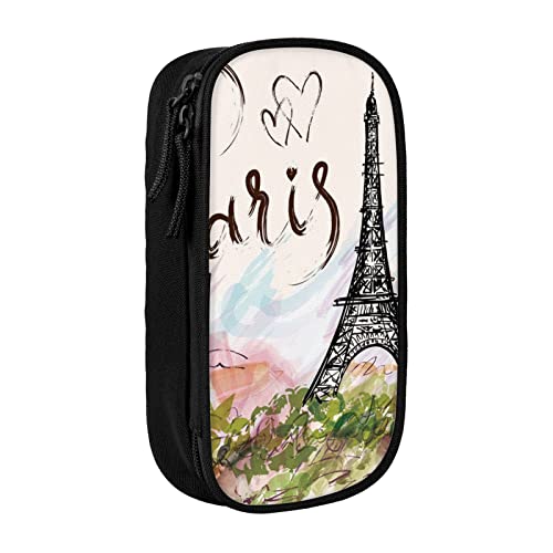 Oudrspo Mit Eiffelturm bedrucktes großes Federmäppchen, langlebiges Federmäppchen, tragbare Schreibwarentasche, Schreibwaren-Organizer von Oudrspo