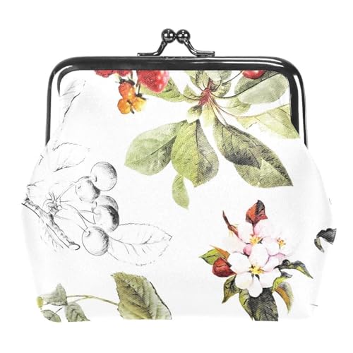Oudrspo Multi-1 Blätter und Früchte Münzgeldbörse Vintage Beutel Münzbeutel Damen Geldbörse Kussschloss Kosmetiktasche Schminktasche Clutch mit Verschluss von Oudrspo