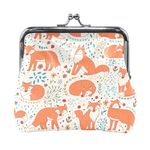 Oudrspo Multi 13 Damen-Geldbörse aus Leder, Hasp-Kartenschlüssel, Wechselgeldbörse, Kiss Lock, Clutch, Tasche, Damenhandtasche mit Kleiner Schnalle, Print, Orange Fox von Oudrspo