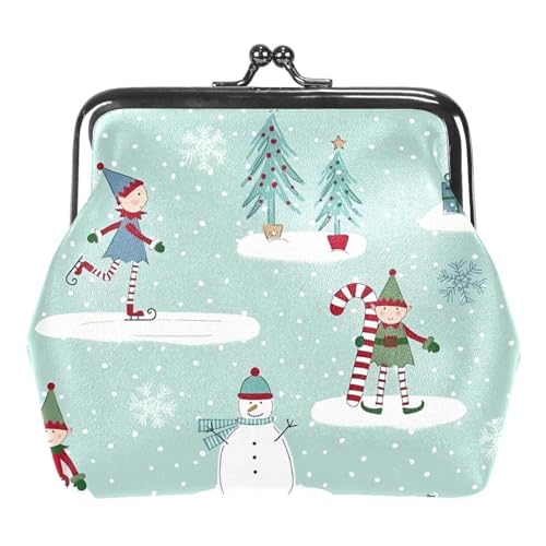 Oudrspo Multi-3 Weihnachts-Schneemann-Münzgeldbörsen für Damen mit Schnalle, Kussverschluss, Geldbörse, 11 x 12 cm von Oudrspo
