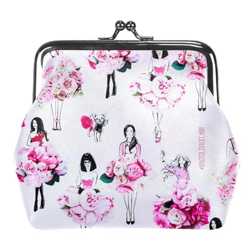 Oudrspo Multi-6 Hübsche Mädchen und Blumen Münzgeldbörse Vintage Beutel Münzbeutel Damen Geldbörse Kussschloss Kosmetiktasche Schminktasche Clutch mit Verschluss von Oudrspo