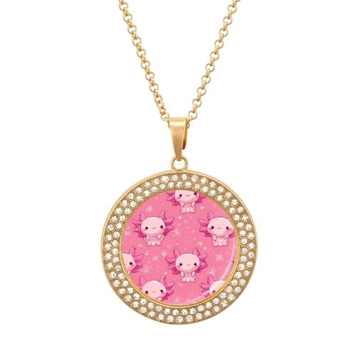 Oudrspo Niedliche Axolotl-Chibi-Anhänger-Halskette für Frauen, Diamant-Halsketten, Kreis von Oudrspo
