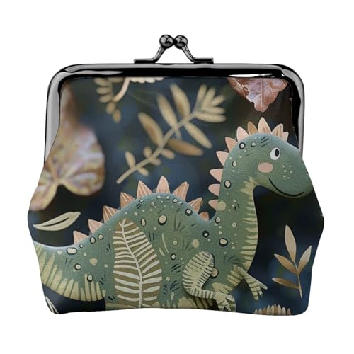 Oudrspo Niedliche Geldbörse aus Leder mit Kiss-Lock-Verschluss und Dinosaurier-Aufdruck für Damen – kompaktes und sicheres Münzgeldfach von Oudrspo