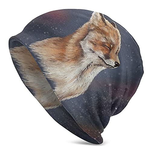 Oudrspo Niedlicher lustiger Fuchs, Unisex-Erwachsene, Strickmütze, Beanie-Mütze, warme, lässige Strickmütze, Kopfbedeckung für Männer und Frauen von Oudrspo