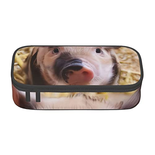 Oudrspo Niedliches Schwein bedrucktes, langlebiges Federmäppchen mit Reißverschlussfach, tragbares Federmäppchen mit großer Kapazität von Oudrspo