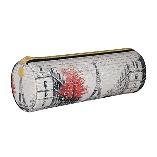 Oudrspo Paris Street Eiffelturm Gemälde Bedruckter Leder-Reißverschluss-Bleistiftbeutel, tragbare Schreibwarentasche, Organizer-Schreibwaren-Etui, Unisex von Oudrspo