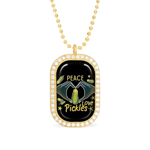 Oudrspo Peace Love Pickles Personalisierte Halskette für Frauen, rechteckiger Anhänger, Modeschmuck, Geschenke, Gold/Silber von Oudrspo