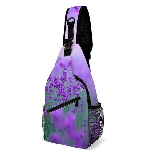 Oudrspo Purple Flower Sling Bag for Men Women Crossbody Backpack Peony Flowers Blossoms Crossbody Bag Chest Bags for Travel Sport von Oudrspo