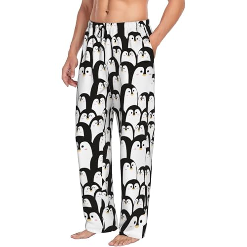 Oudrspo Pyjamahose für Herren mit Cartoon-Pinguin-Motiv – Schlafanzughose für Männer, lustige Pyjamahose mit Taschen von Oudrspo