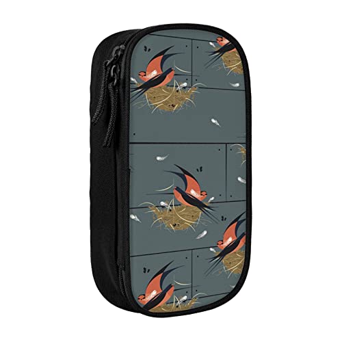 Oudrspo Rauchschwalbe in Graphit bedrucktes großes Federmäppchen, strapazierfähiges Federmäppchen, tragbare Schreibwarentasche, Schreibwaren-Organizer von Oudrspo