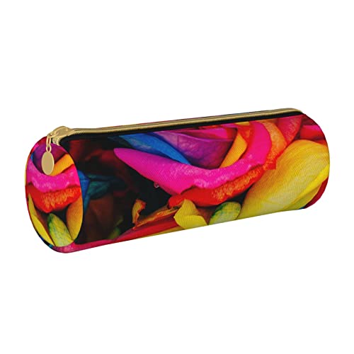 Oudrspo Regenbogen-Rose bedrucktes Leder-Reißverschluss-Bleistift-Etui, tragbare Schreibwarentasche, Organizer-Schreibwaren-Etui, Unisex von Oudrspo
