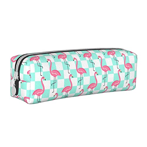 Oudrspo Rosa Flamingo-Tier-Federmäppchen, rundes Stiftetui, tragbares Federmäppchen, Leder-Organizer mit Reißverschluss, Kosmetiktasche von Oudrspo