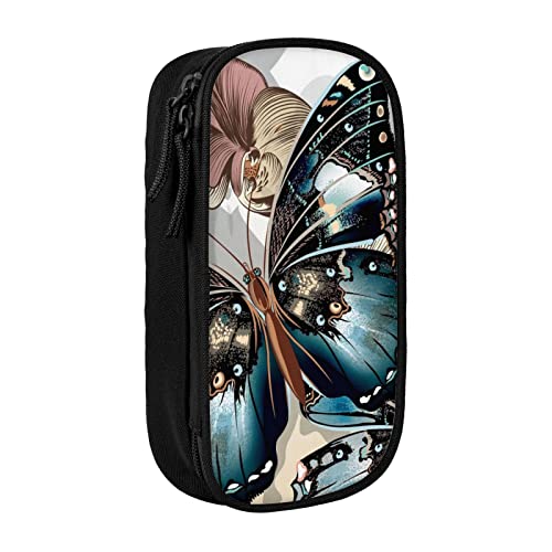 Oudrspo Schmetterlingsblumen bedrucktes großes Federmäppchen, langlebiges Federmäppchen, tragbare Schreibwarentasche, Schreibwaren-Organizer von Oudrspo