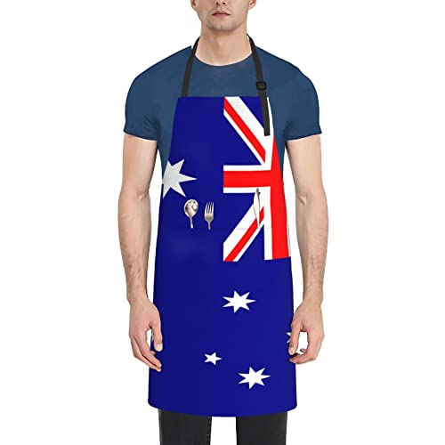 Oudrspo Schürze mit Flagge von Australien, verstellbar, wasserdicht, mit Taschen, Latz, Küche, Kochschürzen für Männer und Frauen, Kochschürzen von Oudrspo