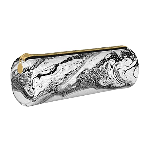 Oudrspo Schwarz-Weiß-Marmor bedrucktes Leder-Reißverschluss-Bleistiftetui, tragbare Schreibwarentasche, Organizer-Schreibwaren-Etui, Unisex von Oudrspo