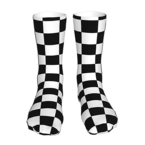 Oudrspo Schwarz Weiß Race Checkered Flag Pattern Socken Damen Crew Socke Dicke Strümpfe Feuchtigkeitssocken Kompression Laufsocke 16 Zoll von Oudrspo