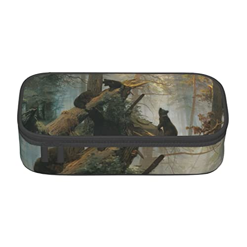 Oudrspo Schwarze Bären bedrucktes, langlebiges Federmäppchen, Schreibwarenetui mit Reißverschlussfach, tragbares Federmäppchen mit großer Kapazität von Oudrspo