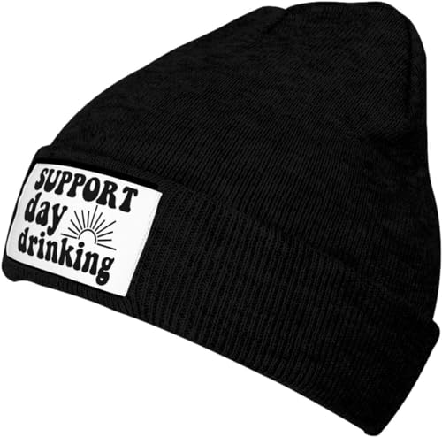 Oudrspo Schwarze Beanie-Strickmütze mit Aufschrift „I Support Drinking During The Day, Schwarze, warme, gemütliche Strickmütze Oudrspo Schwarze Beanie-Strickmütze mit Aufschrift „I Support Drinking During The Day, Schwarze, warme, gemütliche Strickmütze von Oudrspo