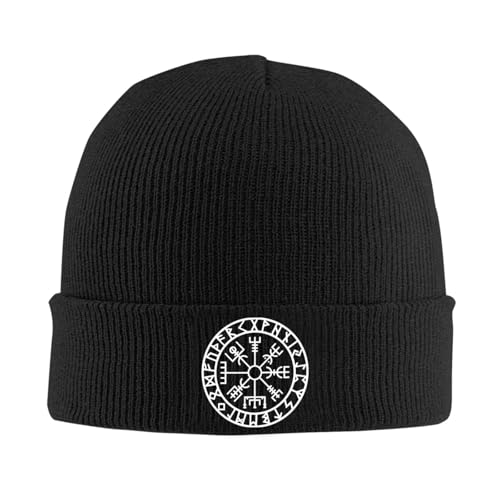 Oudrspo Schwarze Strick-Skimütze mit Wikinger-Symbol, Klassische warme Wintermütze für Damen und Herren Oudrspo Schwarze Strick-Skimütze mit Wikinger-Symbol, Klassische warme Wintermütze für Damen und Herren von Oudrspo