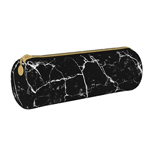 Oudrspo Schwarzer Marmor bedruckter Leder-Reißverschluss-Bleistiftbeutel, tragbare Schreibwarentasche, Organizer-Schreibwaren-Etui, Unisex von Oudrspo