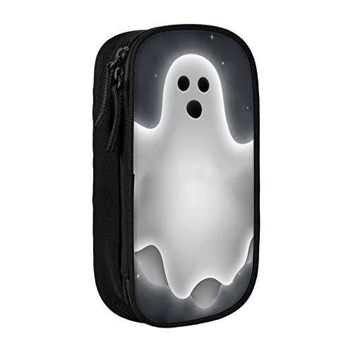 Oudrspo Schwarzes und Halloween-Geist bedrucktes großes Federmäppchen, langlebiges Federmäppchen, tragbare Schreibwarentasche, Schreibwaren-Organizer von Oudrspo
