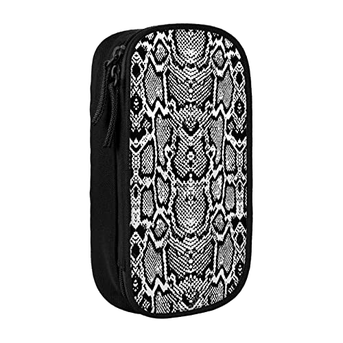 Oudrspo Schwarzes weißes Federmäppchen mit Schlangenhautdruck, langlebiges Federmäppchen, tragbare Schreibwarentasche, Schreibwaren-Organizer von Oudrspo