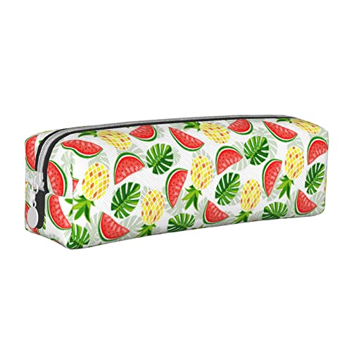 Oudrspo Sommer Obst Wassermelone Kiefer Blätter Bleistift Beutel Runde Stift Fall Tragbare Bleistift Tasche Leder Organizer Mit Reißverschluss Kosmetik Tasche Tasche von Oudrspo