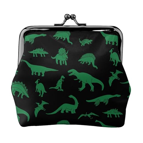 Oudrspo Stil (382) Retro-Geldbörse mit Kussverschluss für Damen, Münz-Organizer-Tasche (Grüner Dinosaurier) von Oudrspo