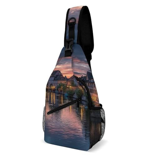 Oudrspo Strasbourg Sundown Sling Bag für Männer und Frauen, Crossbody-Rucksack, Strasbourg Sundown Crossbody Bag, Brusttaschen für Reisen und Sport von Oudrspo
