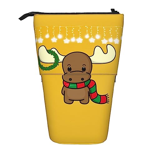 Oudrspo Süßes Federmäppchen mit Weihnachts-Rentier-Motiv, Bedruckt, stehend, Federmäppchen, ausziehbarer Federhalter, süßes Schreibwarenetui, Büro-Organizer mit Reißverschluss von Oudrspo