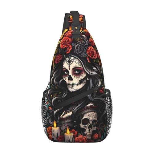 Oudrspo Sugar Skull Sling Bag Crossbody Backpack for Travel Hiking Chest Daypack Shoulder Sling Bag for Men Women von Oudrspo