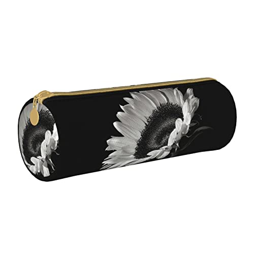 Oudrspo Sunflower Schwarz Grau Bedrucktes Leder Reißverschluss Federmäppchen, Tragbare Schreibwarentasche, Organizer Schreibwarenetui, Unisex von Oudrspo