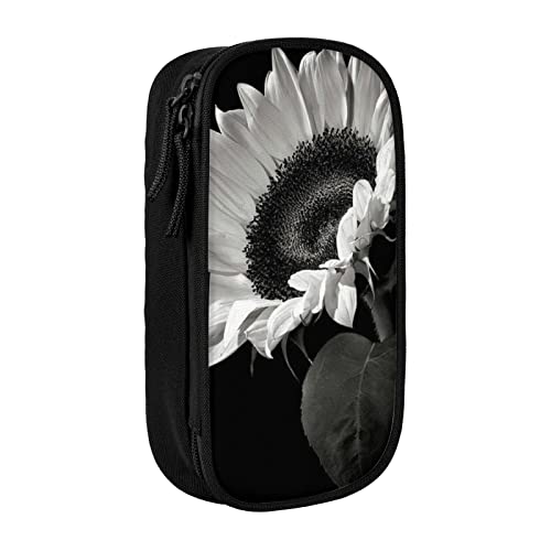 Oudrspo Sunflower Schwarz Grau Bedrucktes großes Federmäppchen, langlebiges Federmäppchen, tragbare Schreibwarentasche, Schreibwaren-Organizer von Oudrspo