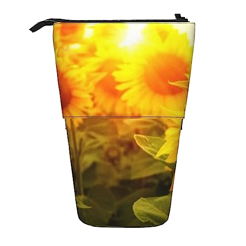 Oudrspo ine Sunflower Field Print Federmäppchen Teleskop-Stifttasche Stehender Pop-Up-Stifthalter mit Reißverschluss für das Büro von Oudrspo