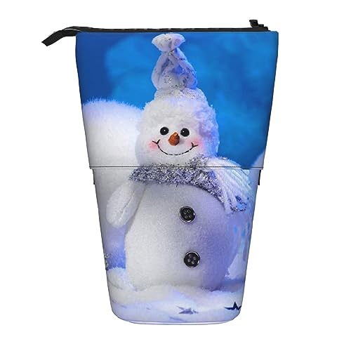 Oudrspo Teleskop-Federmäppchen, Federmäppchen, zum Aufstellen, Kristall, Weihnachten, Schneemann-Druck, Bleistifthalter, Stiftetasche, Kosmetiktasche mit Reißverschluss für Männer und Frauen von Oudrspo