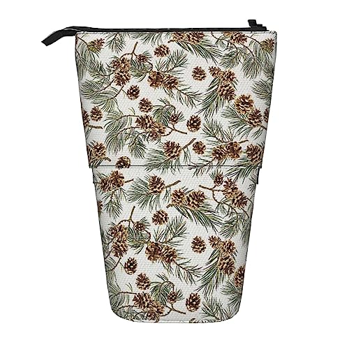 Oudrspo Teleskop-Federmäppchen mit Vintage-Tannenzapfen-Aufdruck, stehendes Federmäppchen, Schreibwarenetui, Teleskop-Stifthalter, Pop-Up-Stifthalter für Büro, Arbeit, von Oudrspo