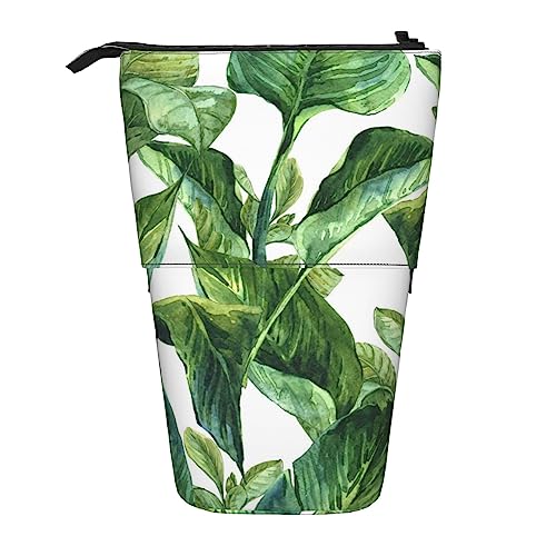 Oudrspo Teleskop-Federmäppchen mit grünem Blätter-Motiv, Stifthalter, multifunktional, stehend, für Damen und Herren von Oudrspo