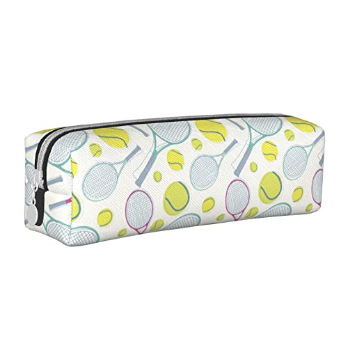 Oudrspo Tennisschläger und Bälle, Federmäppchen, rund, Stiftetui, tragbar, Leder-Organizer mit Reißverschluss, Kosmetiktasche von Oudrspo