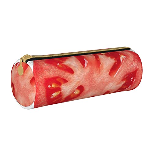 Oudrspo Tomato Slice Bedrucktes Leder-Reißverschluss-Bleistiftetui, tragbare Schreibwarentasche, Organizer-Schreibwaren-Etui, Unisex von Oudrspo